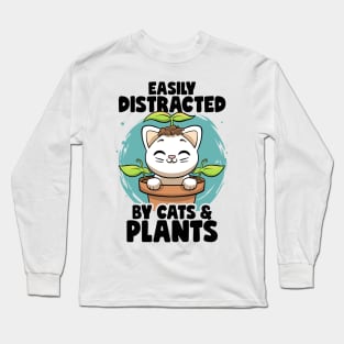 Easily Distracted By Cats & Plants Gardening Garden Botanic Long Sleeve T-Shirt